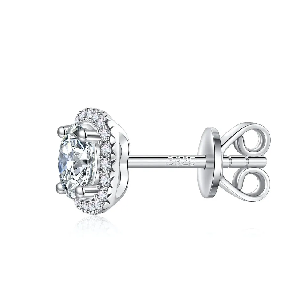 1 CT. Four-Prong Halo Moissanite Stud Earrings