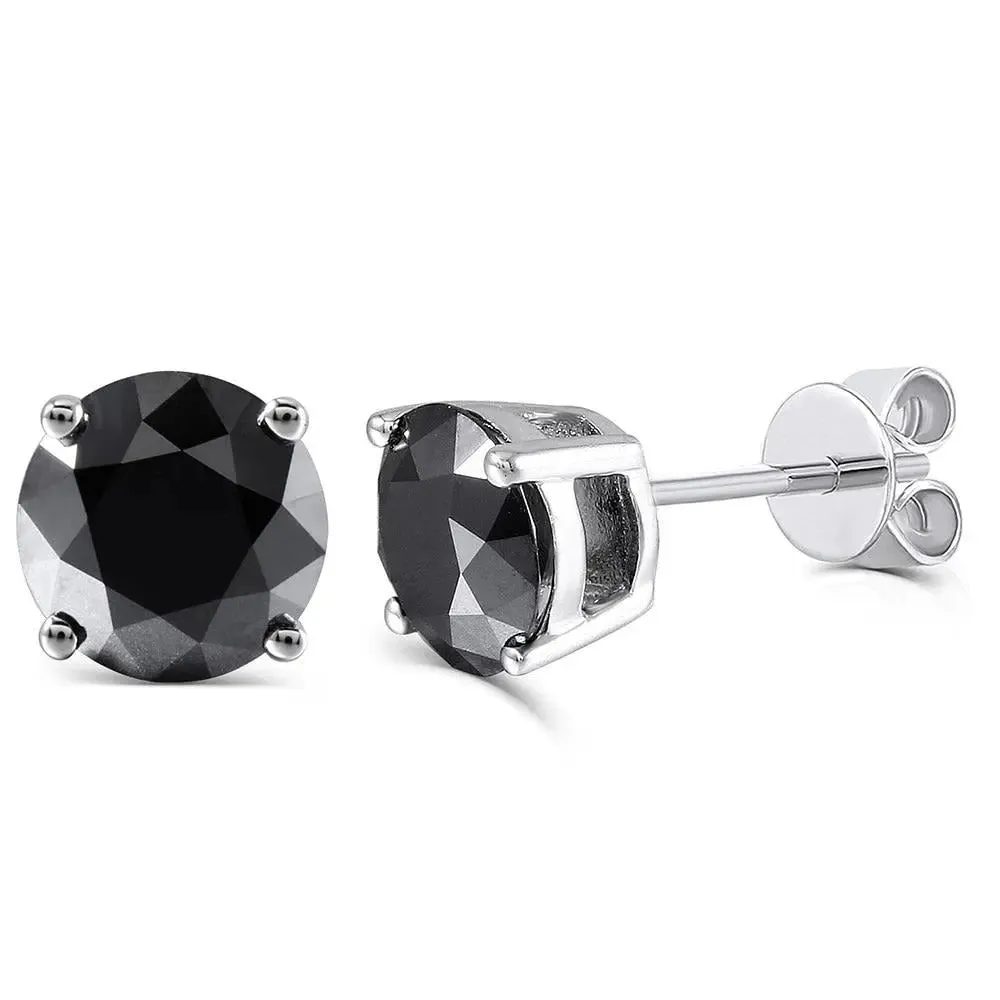 10k White Gold & Platinum Plated Silver Black Moissanite Stud Earrings 2ctw