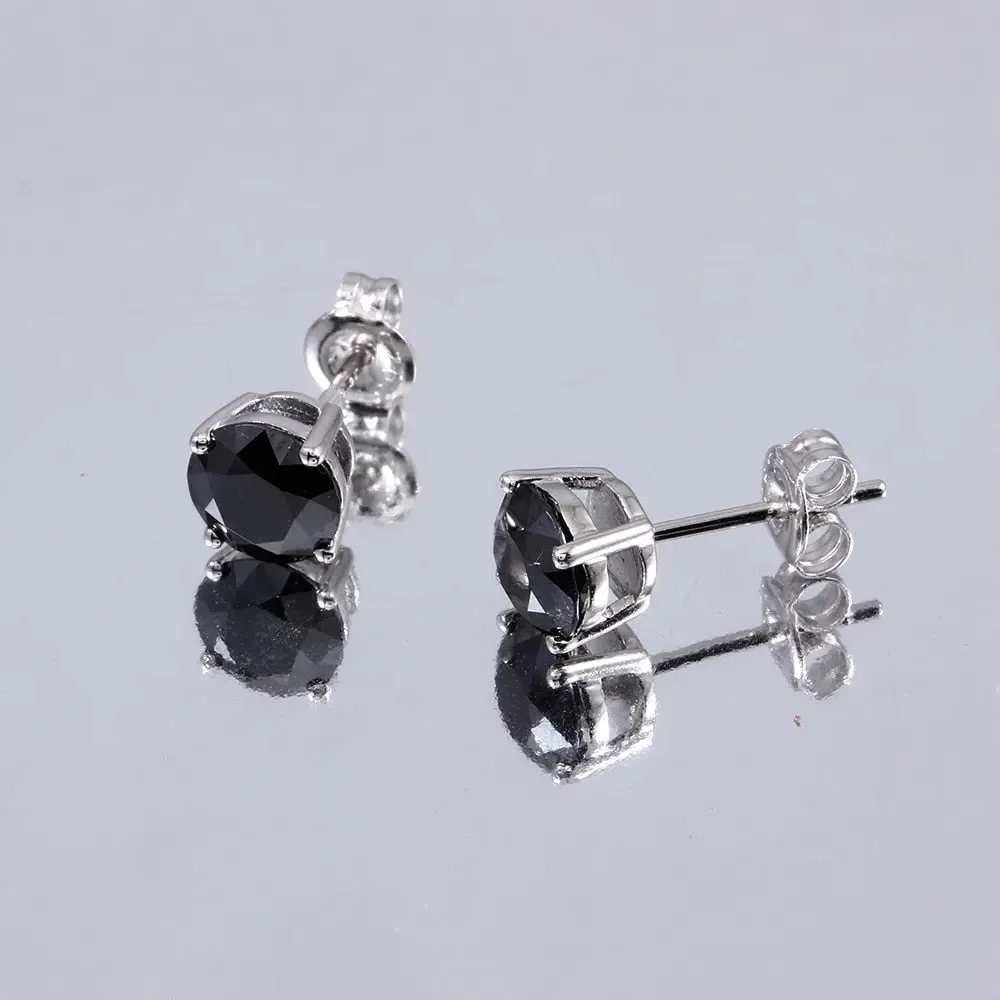 10k White Gold & Platinum Plated Silver Black Moissanite Stud Earrings 2ctw