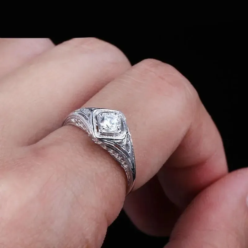 10k White Gold Vintage / Unique Moissanite Ring 0.3ct