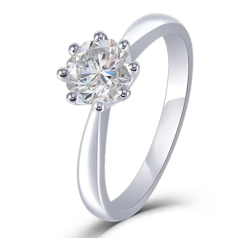 14k or 18k White Gold Solitaire Moissanite Ring Octogon Cut 1ct