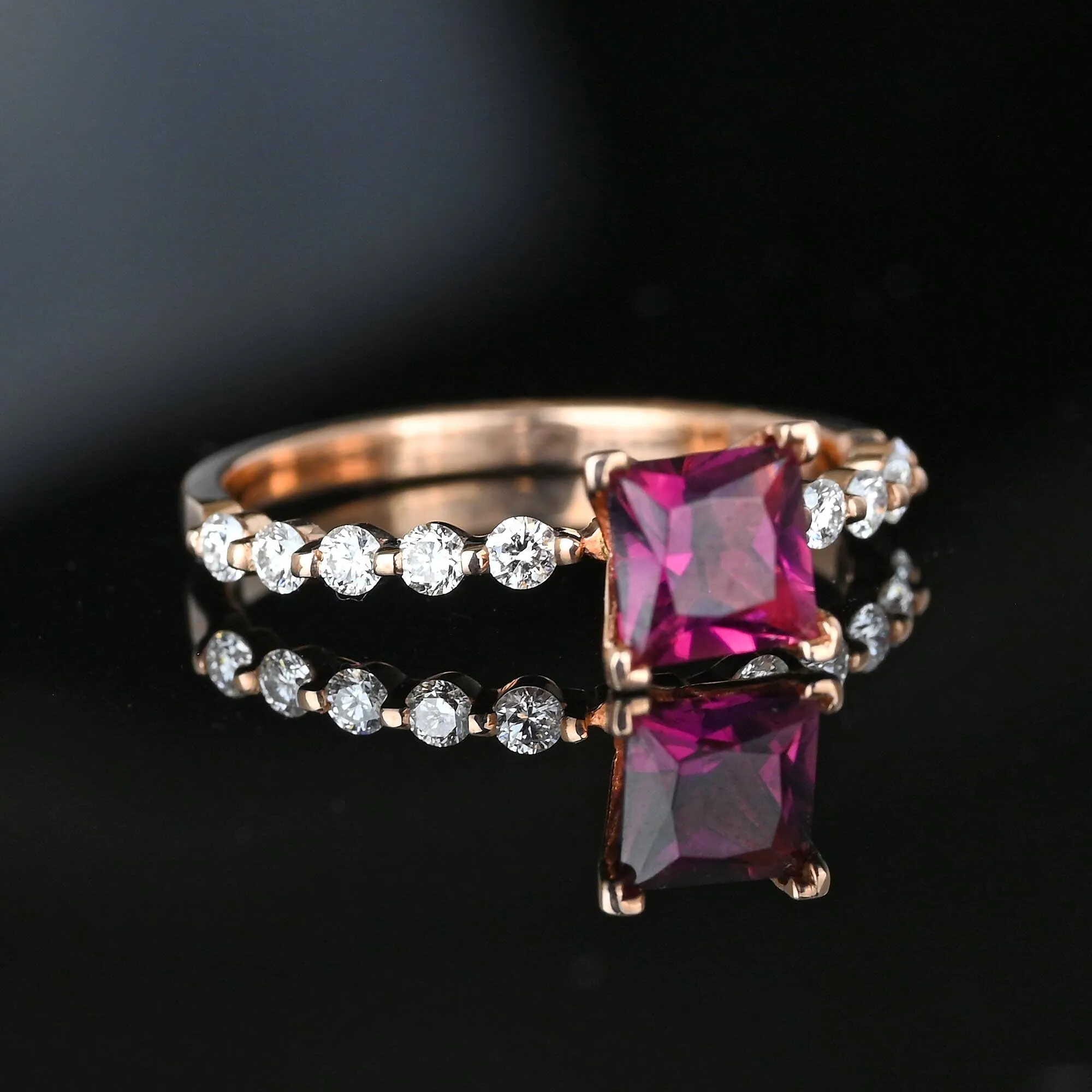 14K Rose Gold Diamond Tourmaline Rubellite Diamond Ring