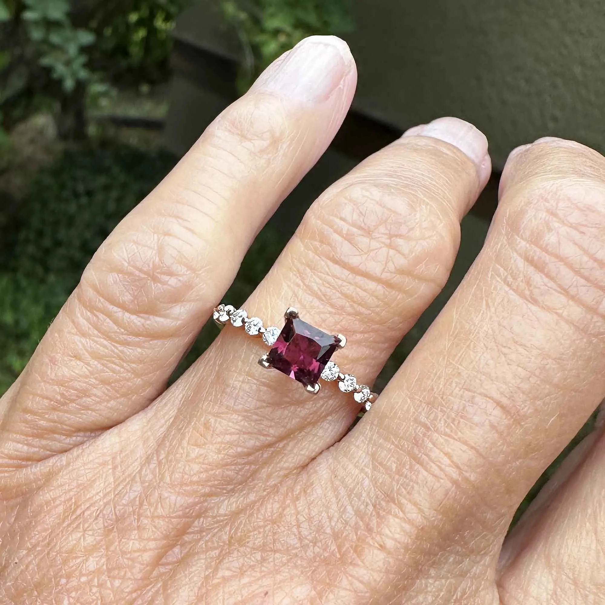 14K Rose Gold Diamond Tourmaline Rubellite Diamond Ring