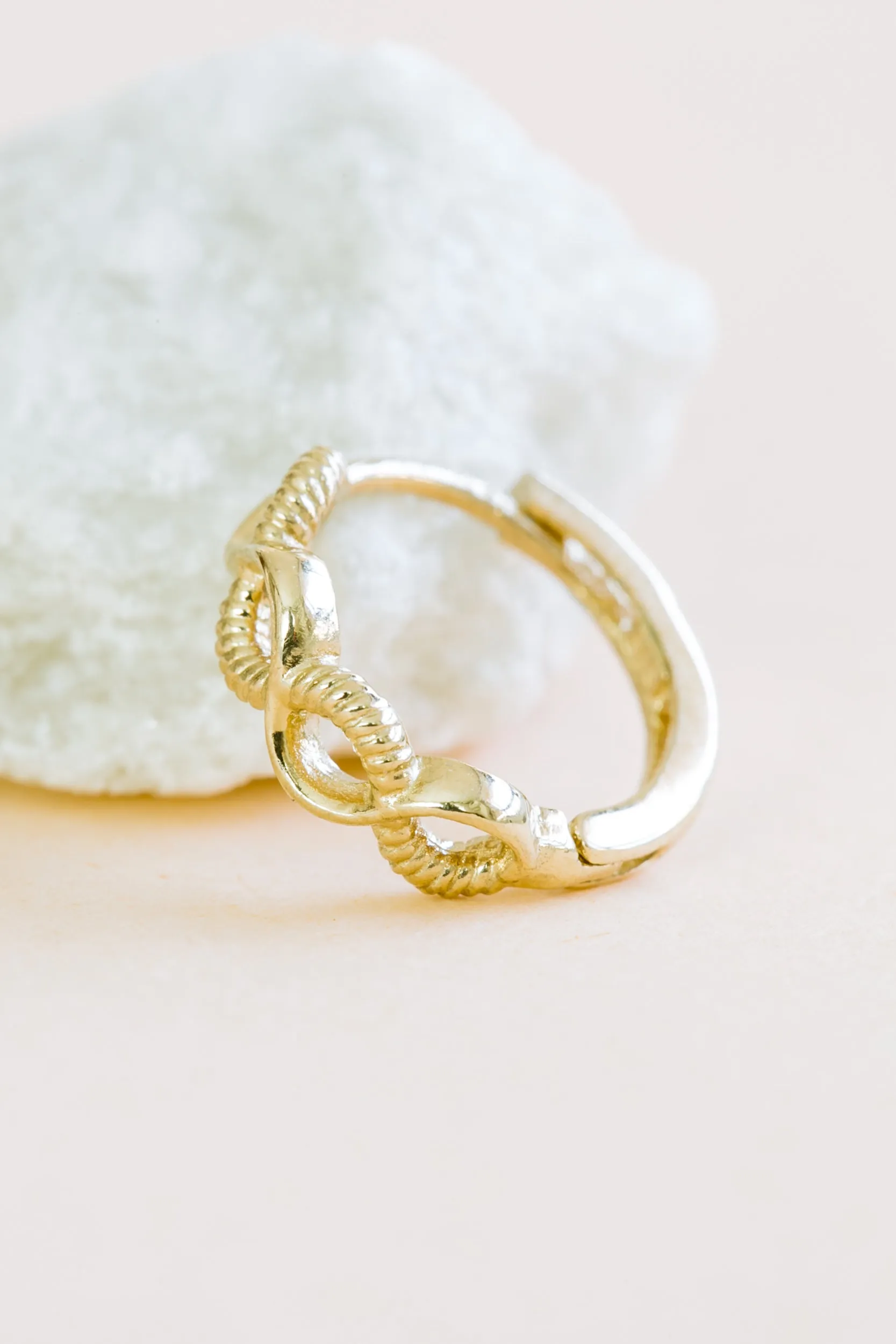 14K Solid Gold Jewelry Twist Infinity Round Earring Hoop Ring