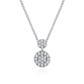 14K White Gold Double Diamond Disc Pendant Necklace