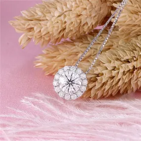 14k White Gold Halo Moissanite Necklace 1.3ct Total