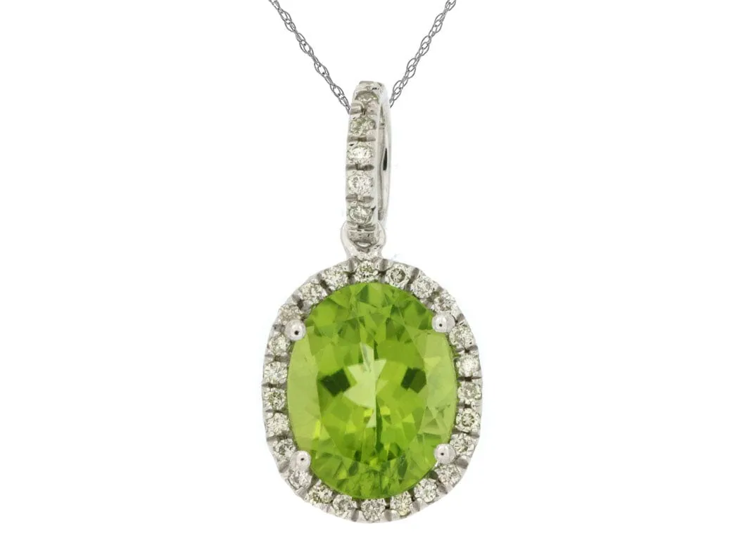 14K White Gold Peridot and Diamond Pendant