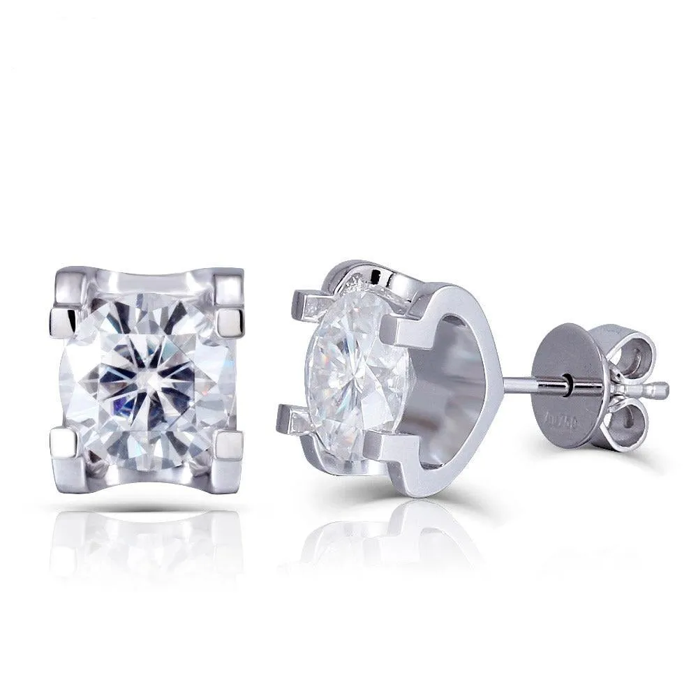 18k White Gold Moissanite Stud Earrings 2ctw