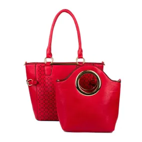 2-in-1 laser cut tote set - red