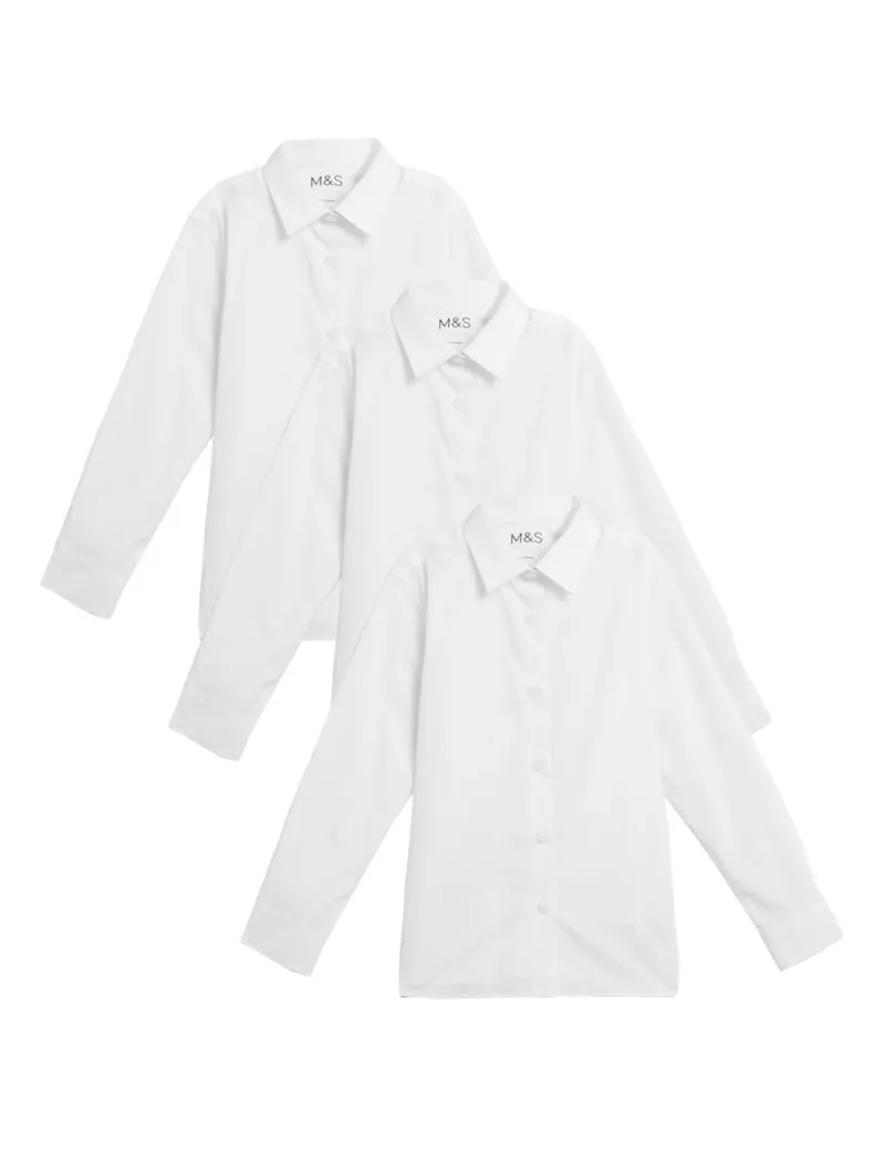 3pk Girls' Easy Iron School Shirts (2-16 Yrs)