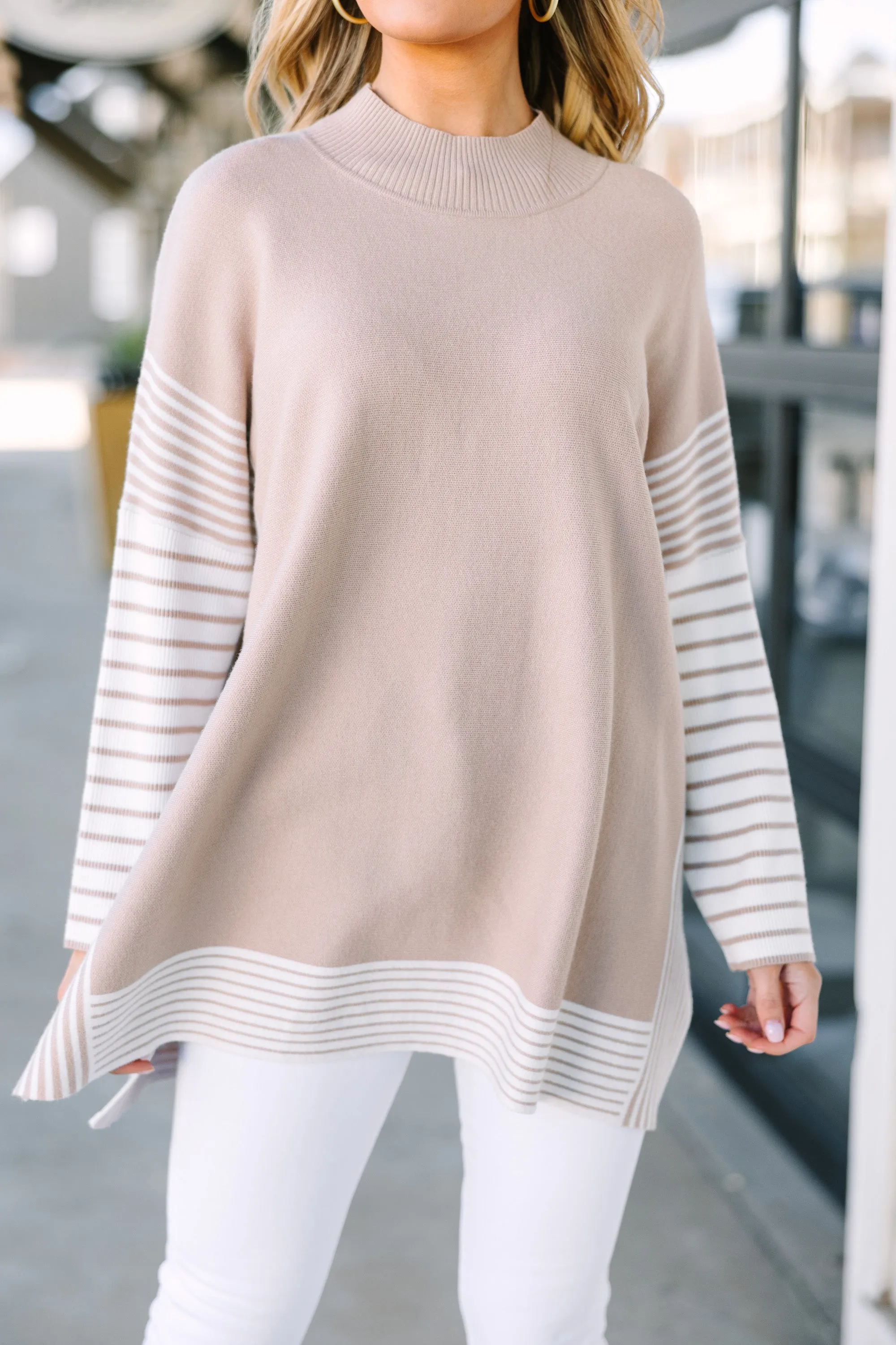 All In Taupe Brown Striped Tunic