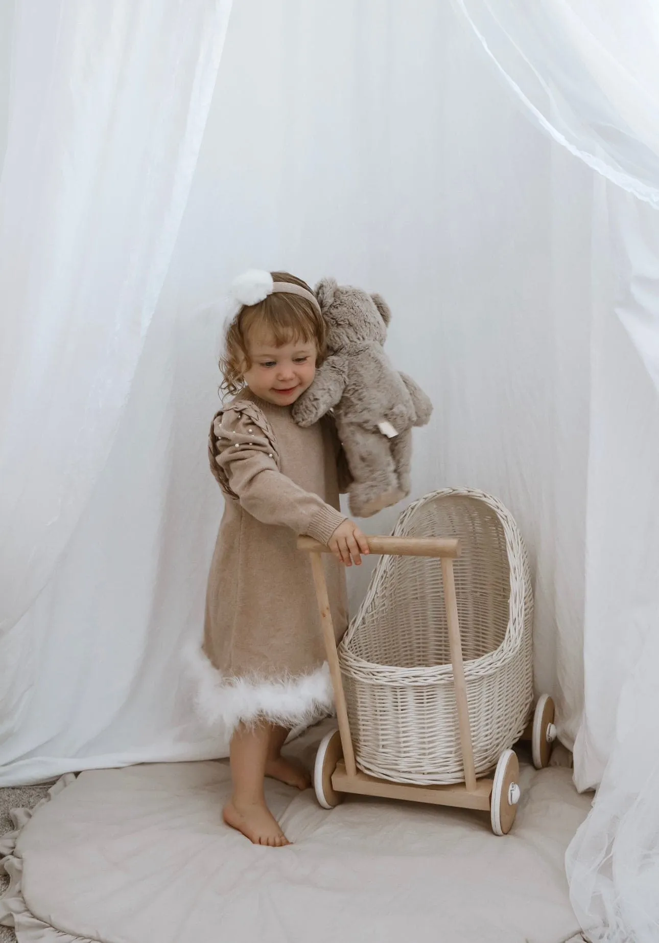 Anna Beige Knit Dress with Feathered Hem