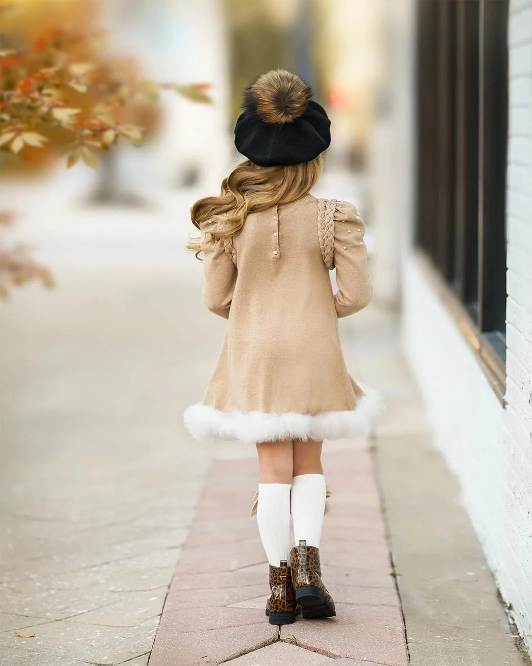 Anna Beige Knit Dress with Feathered Hem