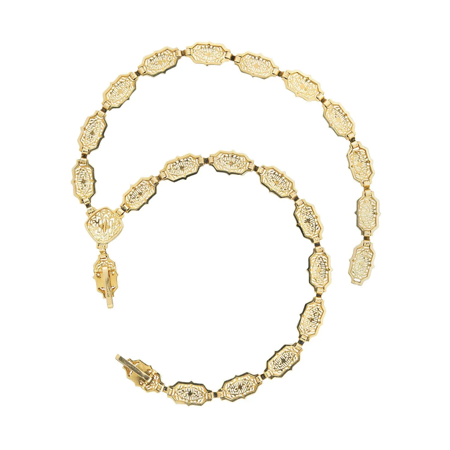 Art Deco 14k Gold Filigree Panel Chain