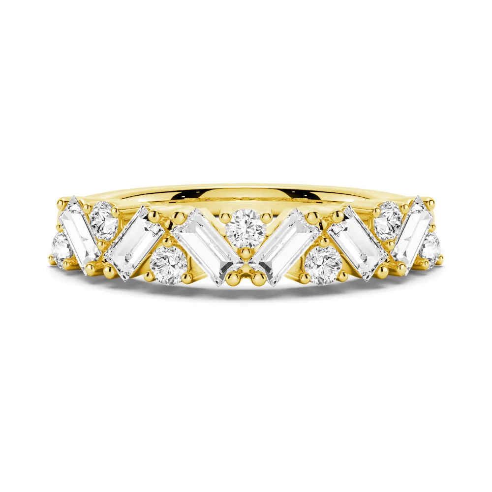 Art Deco Round And Baguette Moissanite Wedding Band