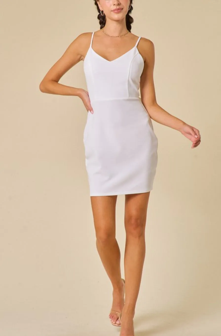 Balli open back bow tie white mini dress