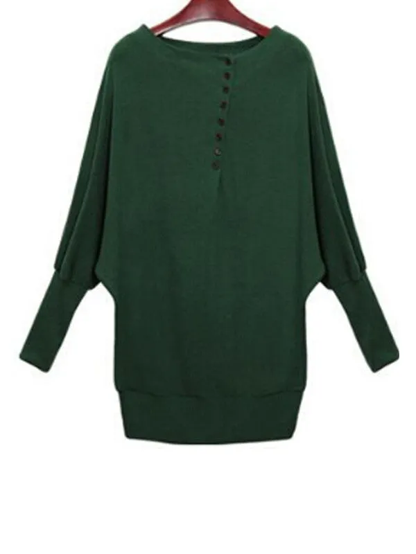 Batwing Sleeve Button Detail Top