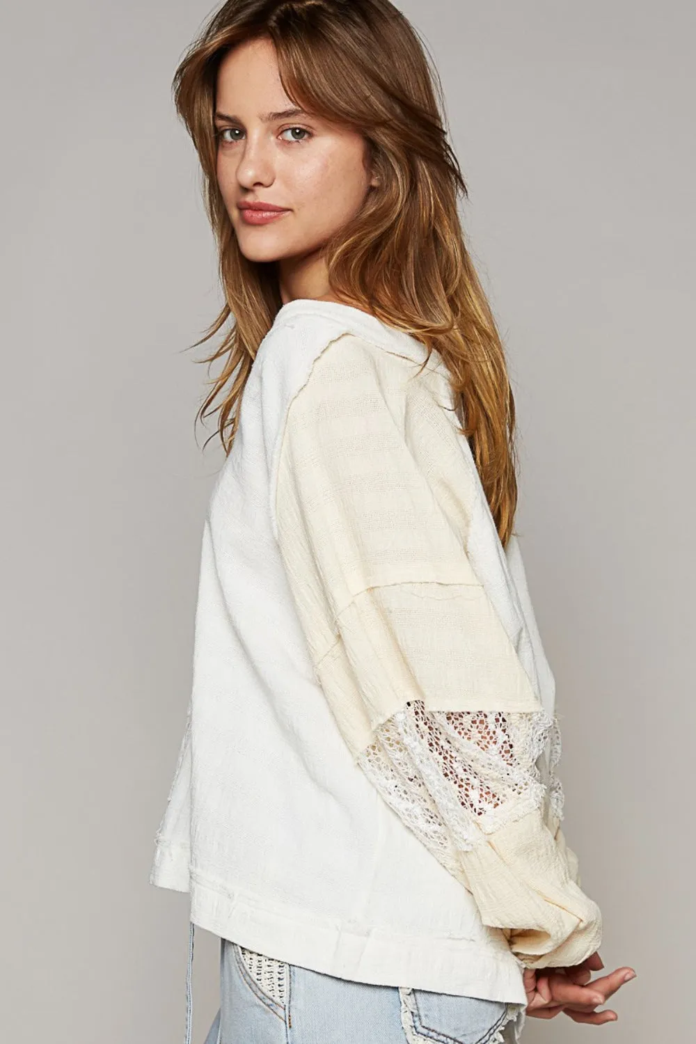 Bohemian Gypsy Blouse POL Balloon Sleeve Crochet Patch Top