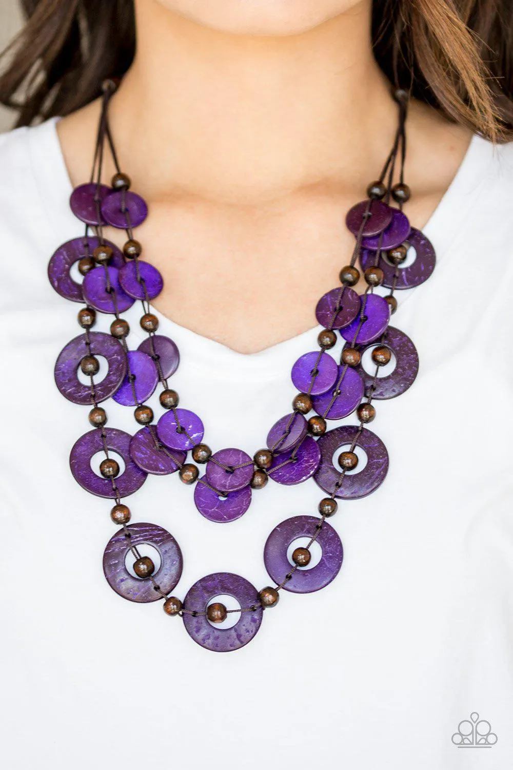 Catalina Coastin' Purple Wood Necklace - Paparazzi Accessories