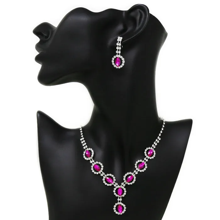 Circle With Marquise Rhinestone Necklace Set