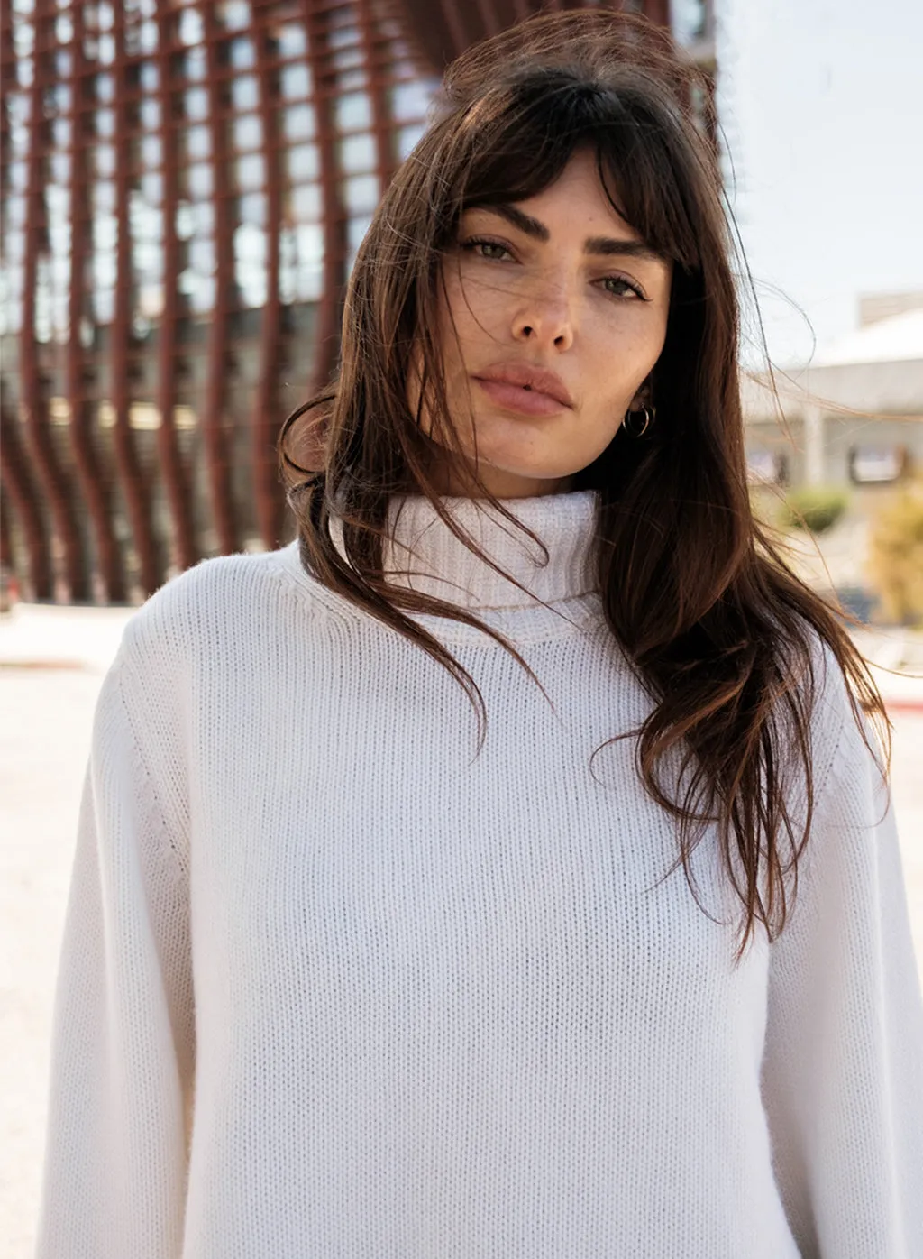 Cozy Cashmere Blend Turtleneck Sweater in Cream