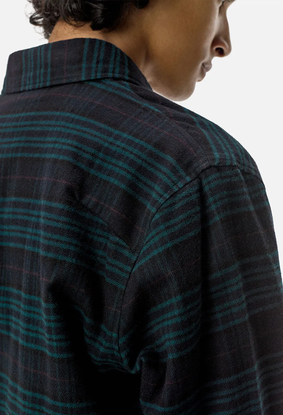 Curve Hem Button Up / Teal x Black