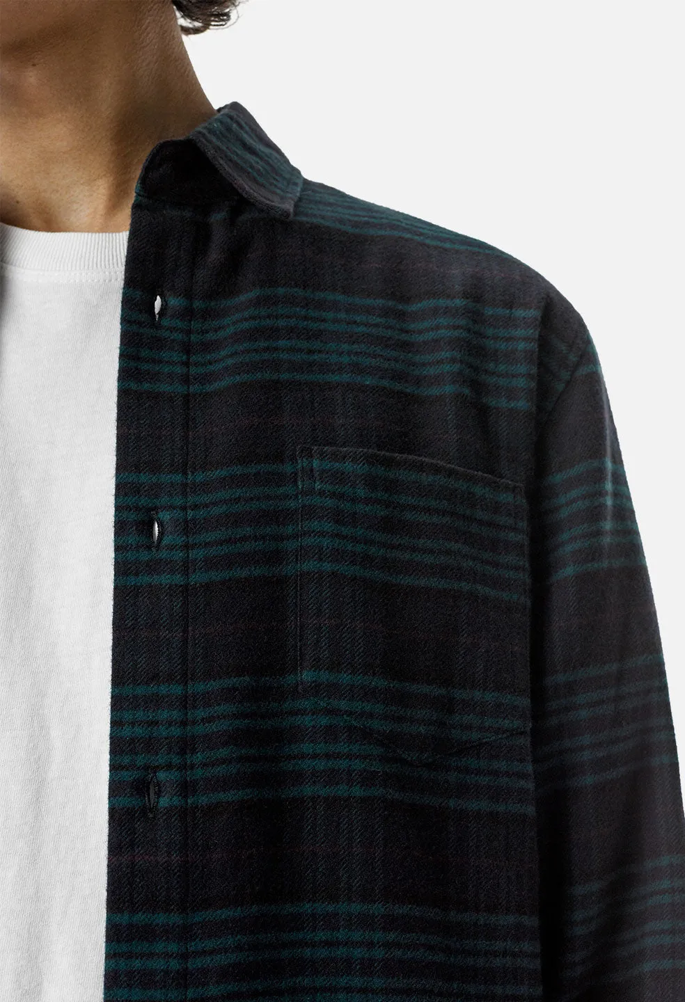 Curve Hem Button Up / Teal x Black