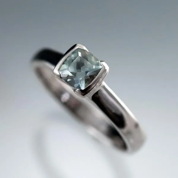 Cushion Teal Green/Blue Fair Trade Sapphire Half Bezel Solitaire Engagement Ring