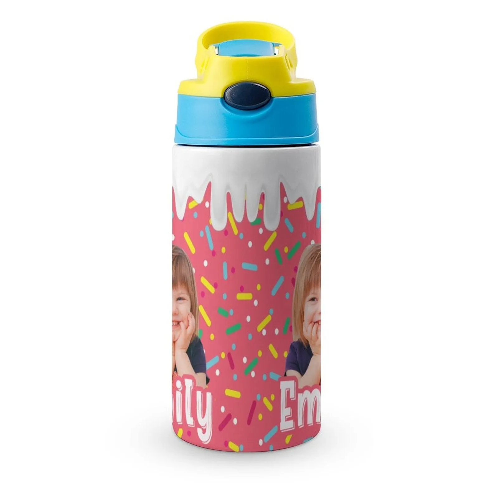 Custom Photo＆Name Personalised Cream Stainless Steel Kids Drink Bottles 500ml Water Bottle