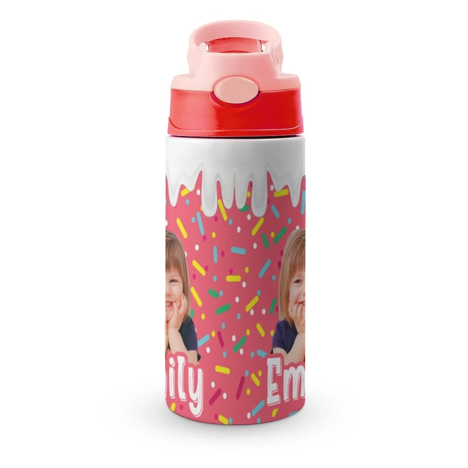 Custom Photo＆Name Personalised Cream Stainless Steel Kids Drink Bottles 500ml Water Bottle