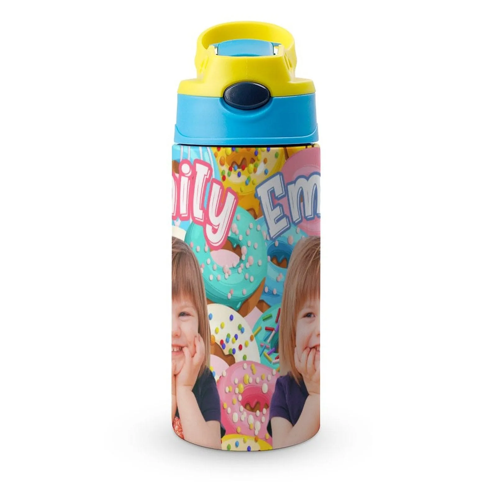 Custom Photo＆Name Personalised Donut Stainless Steel Kids Drink Bottles 500ml Water Bottle