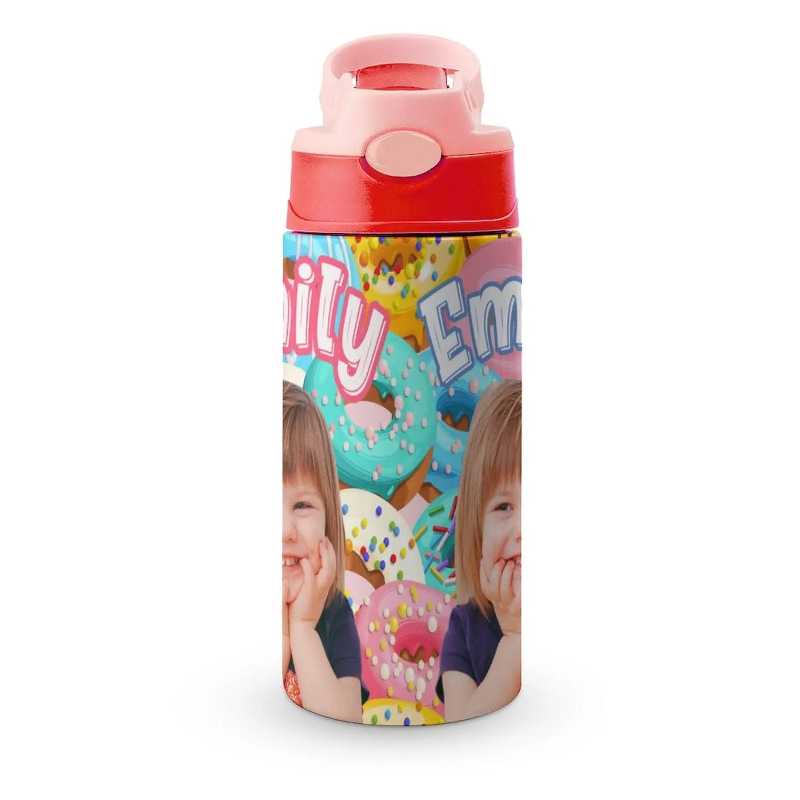 Custom Photo＆Name Personalised Donut Stainless Steel Kids Drink Bottles 500ml Water Bottle