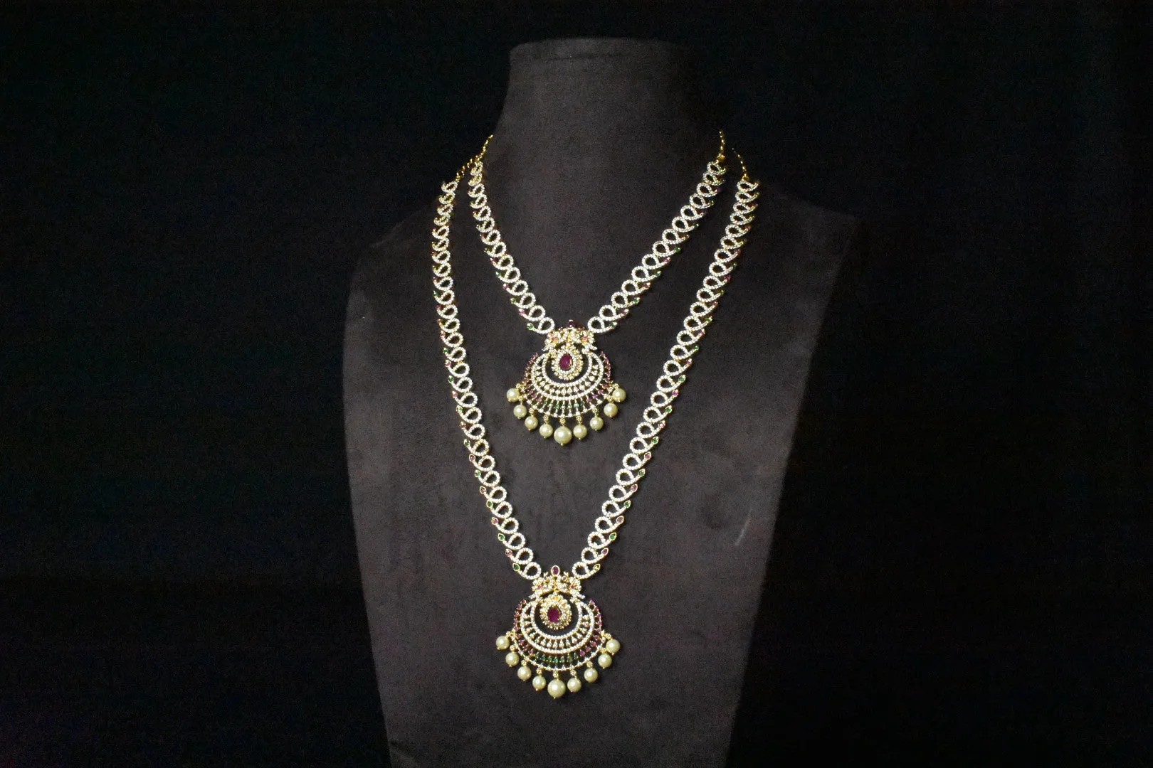 Cz Traditional Bridal Combo Necklace Set