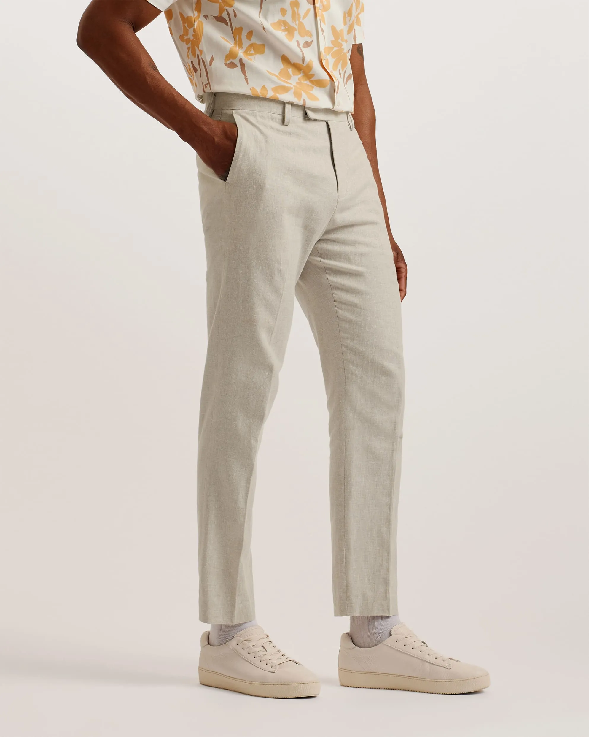 Damaskt Slim Fit Linen Tailored Trousers Natural