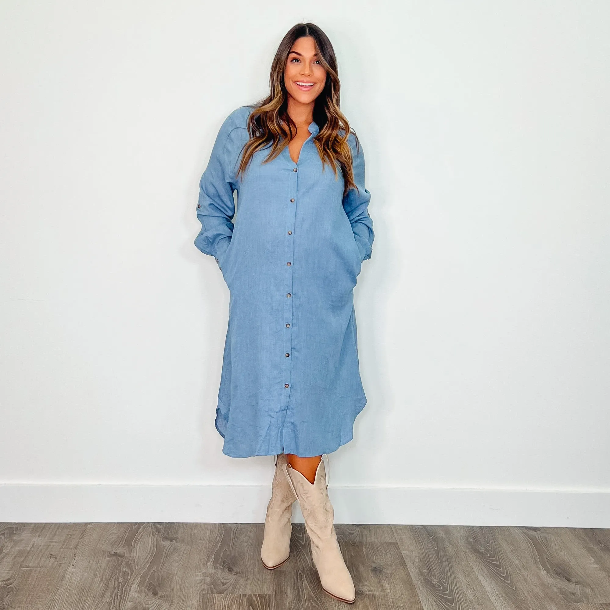 Denim Blue KC Button Down Dress