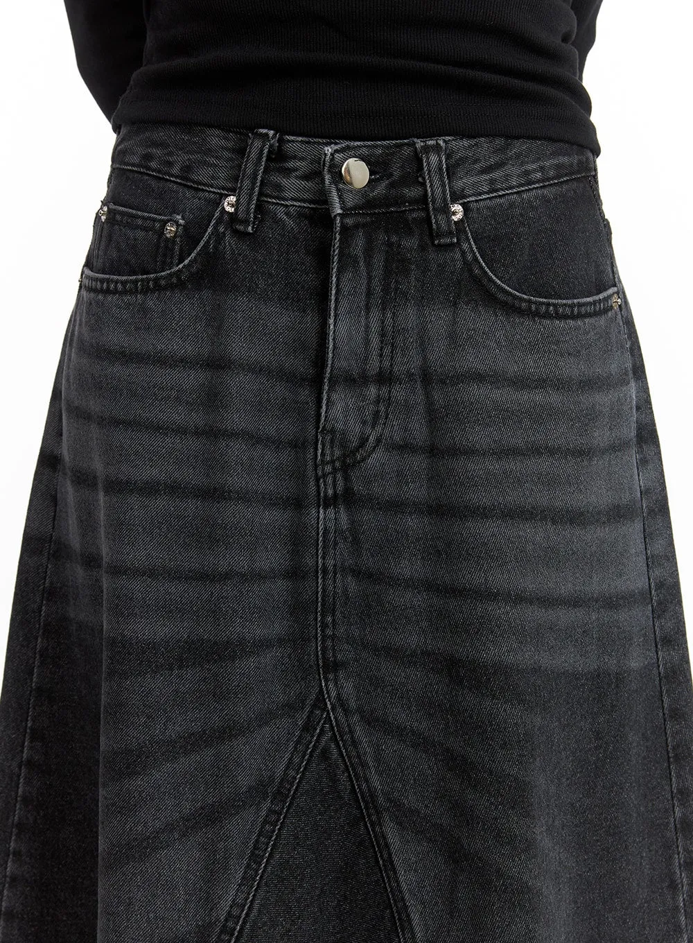 Destroyed Hem Maxi Denim Skirt CM413