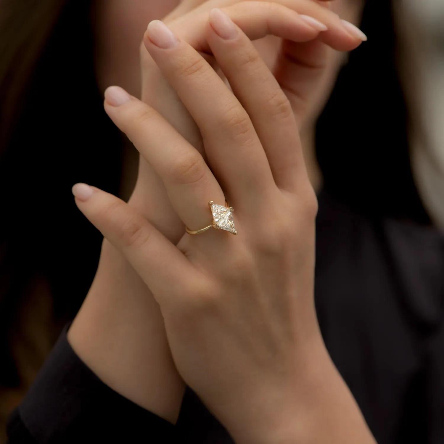 Diamond Rhombus Engagement Ring with Triangle Cut Diamonds