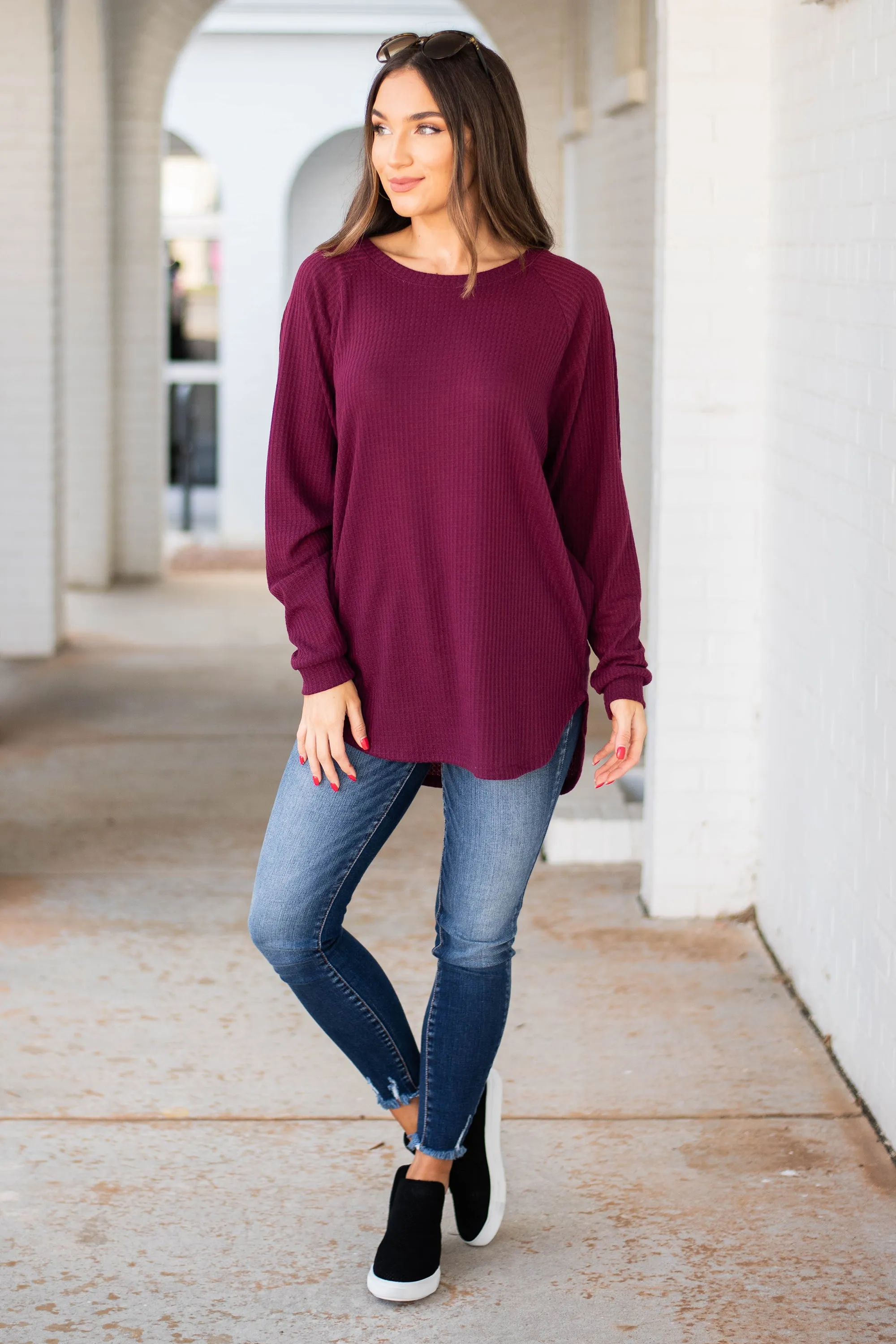 Easy Like Sunday Wine Red Waffle Tunic