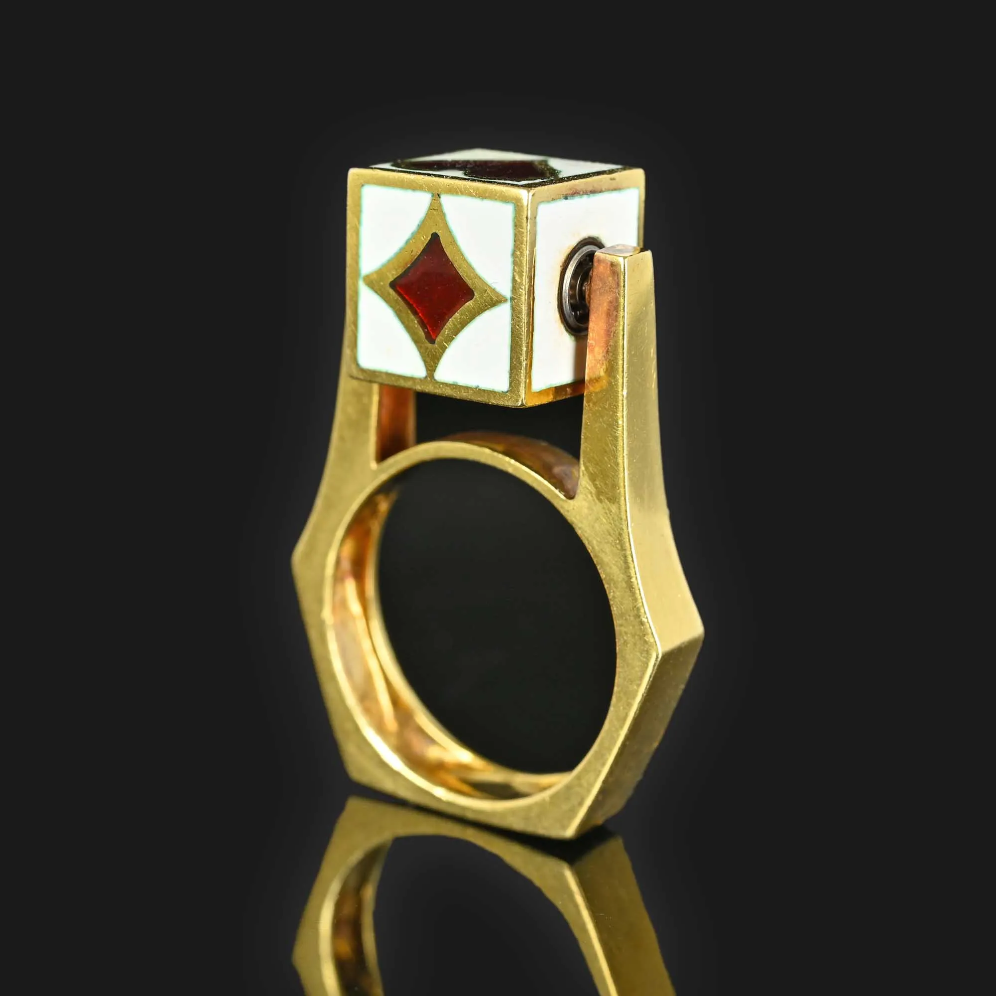 Enamel Playing Card Gambler Spinner Ring in 18K Gold