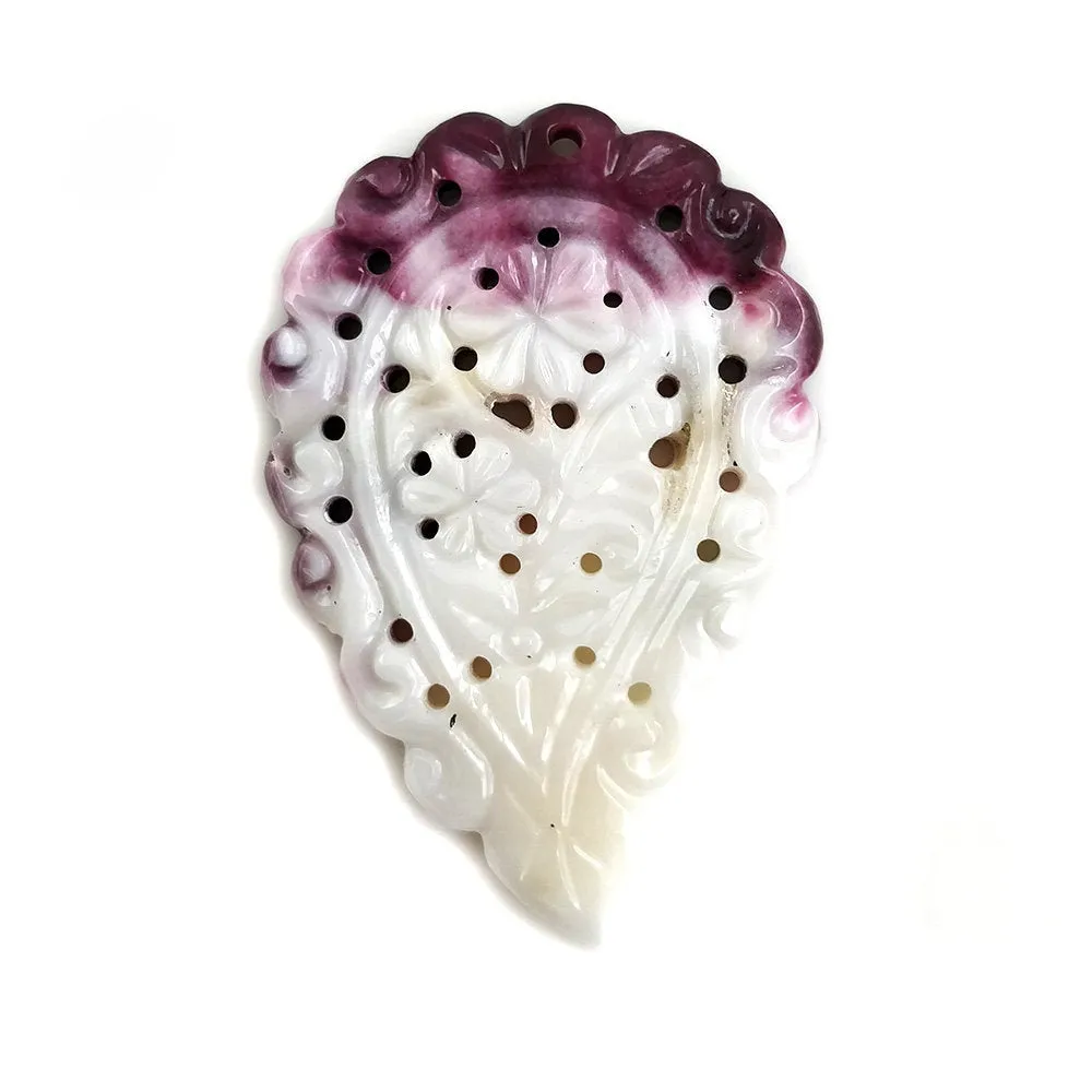 Exclusive Purple White MOTHER Of PEARL Gemstone LEAF : 34.50cts Natural Untreated Mop Gemstone Hand Carved Indian Leaf 45*30mm For Pendant