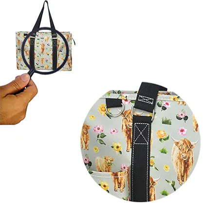 Floral Cow NGIL Zippered Caddy Organizer Tote Bag