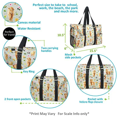 Floral Cow NGIL Zippered Caddy Organizer Tote Bag