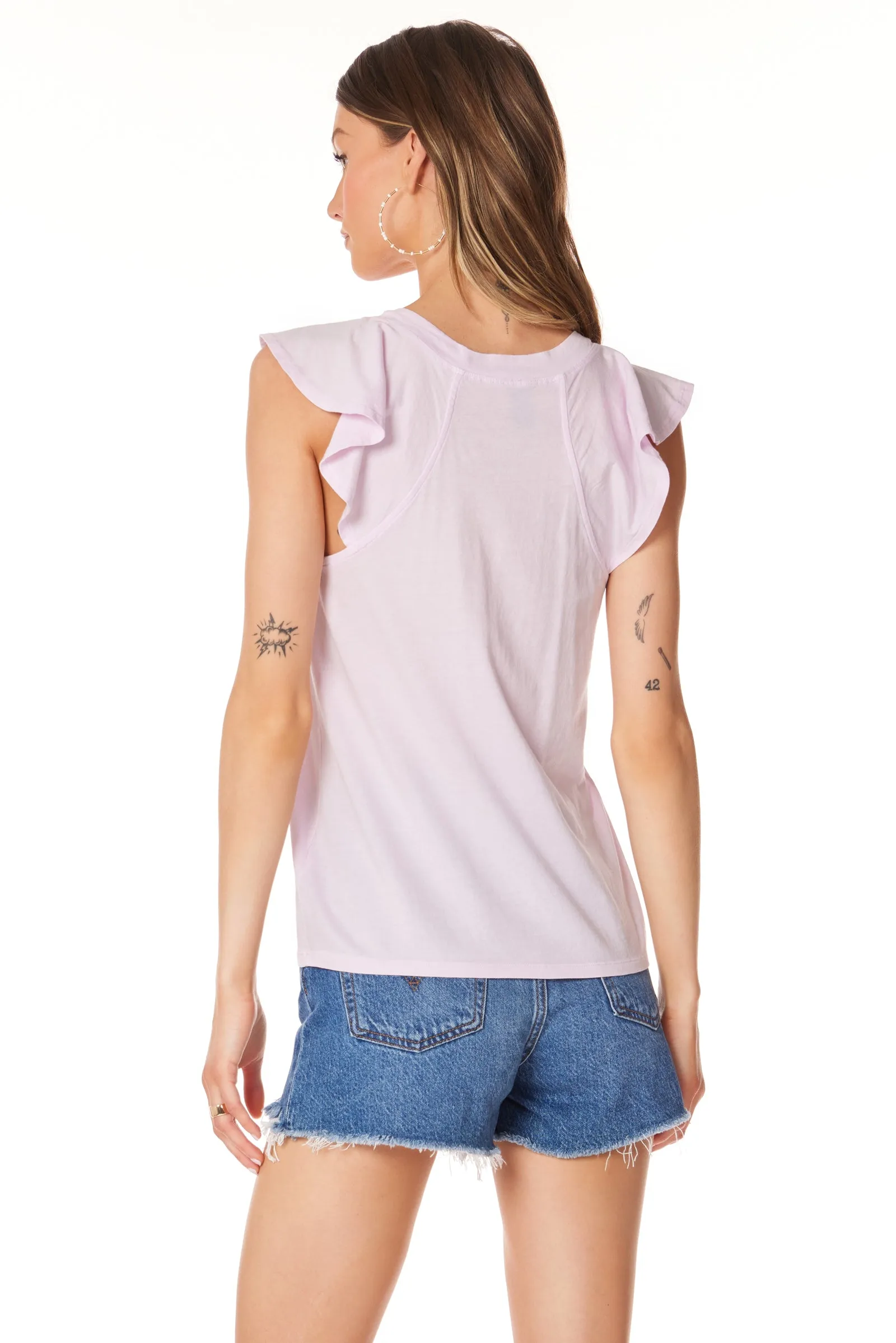 FLUTTER SLEEVE RAGLAN V-NECK TEE