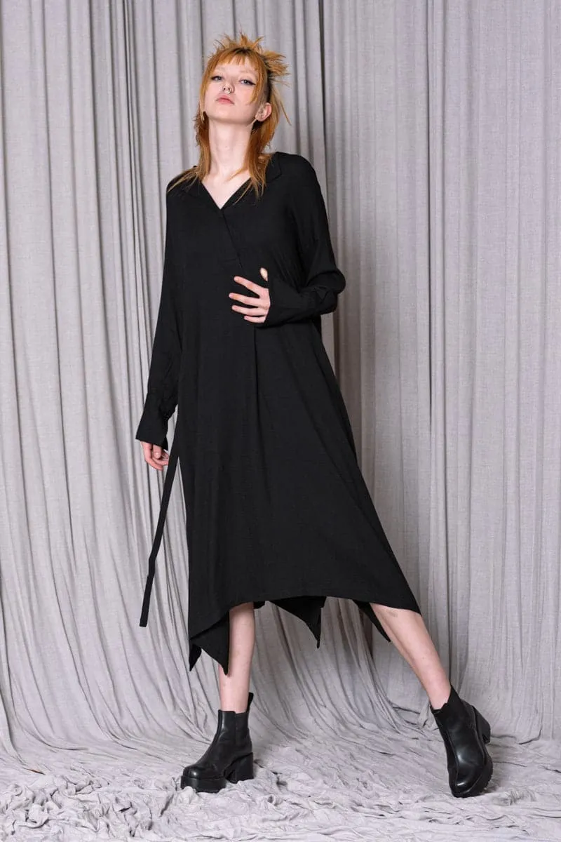 Forme d'Expression | DA042 Tunic Shirt Dress | Edles Tunika-Kleid mit Taillengürtel in schwarz