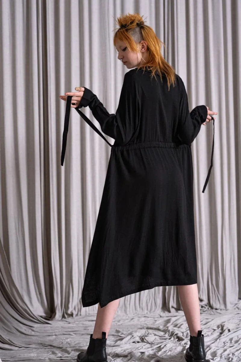 Forme d'Expression | DA042 Tunic Shirt Dress | Edles Tunika-Kleid mit Taillengürtel in schwarz