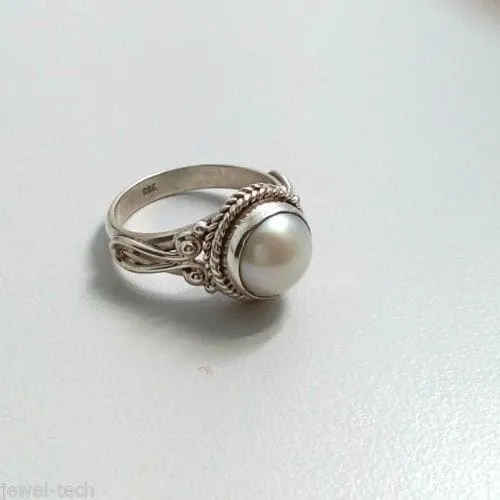 Genuine Fresh Water Pearl handmade Elegant Ring 925 Sterling Solid Silver Jewelry