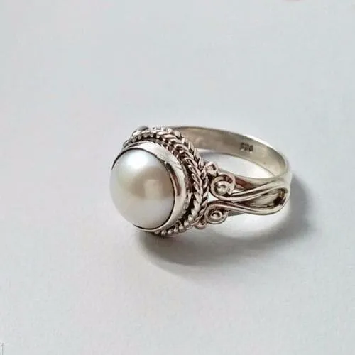 Genuine Fresh Water Pearl handmade Elegant Ring 925 Sterling Solid Silver Jewelry