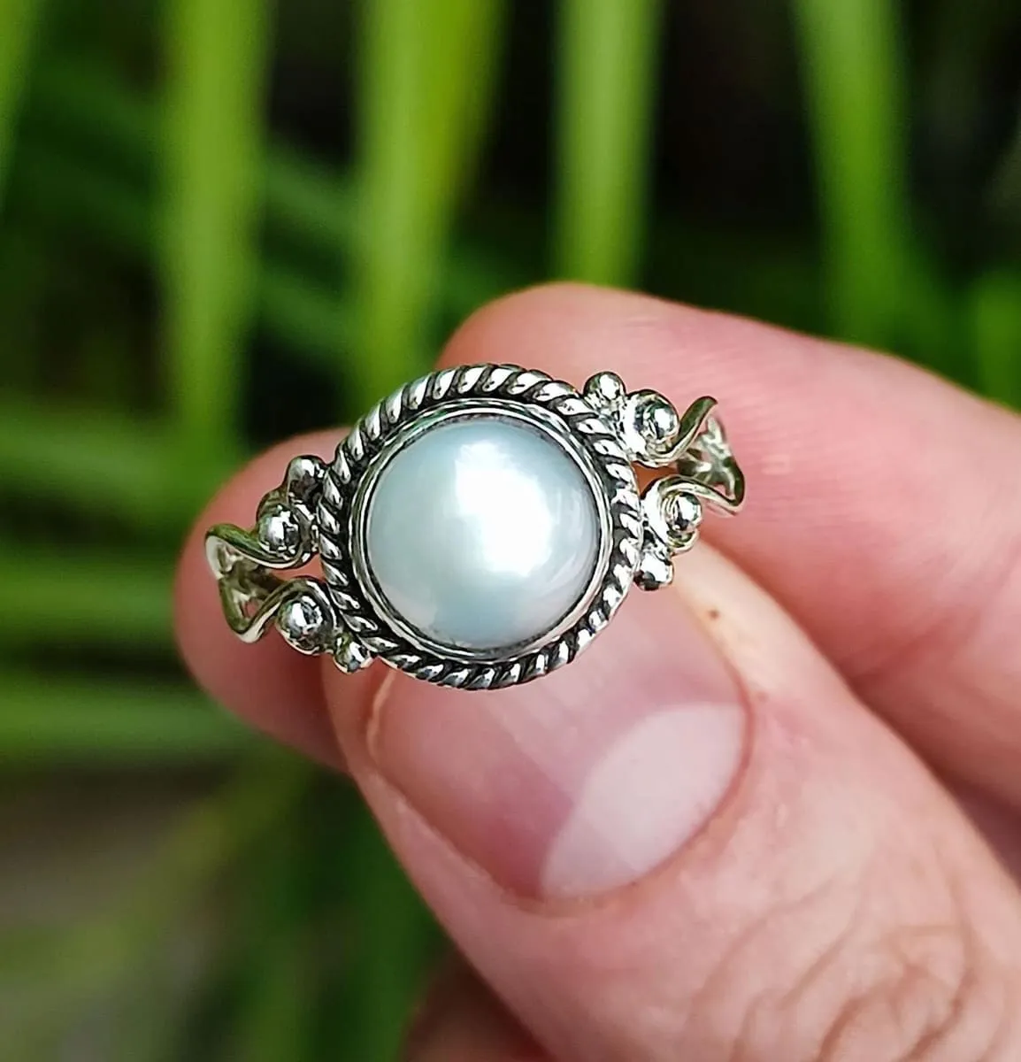 Genuine Fresh Water Pearl handmade Elegant Ring 925 Sterling Solid Silver Jewelry