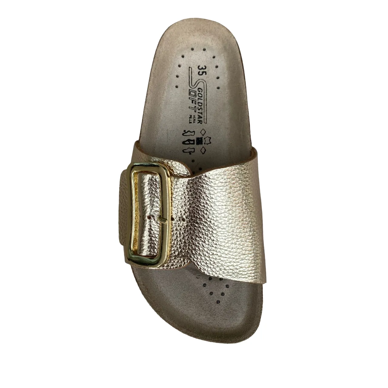 Goldstar women's slipper leather insole with golden buckle GS4836 platinum