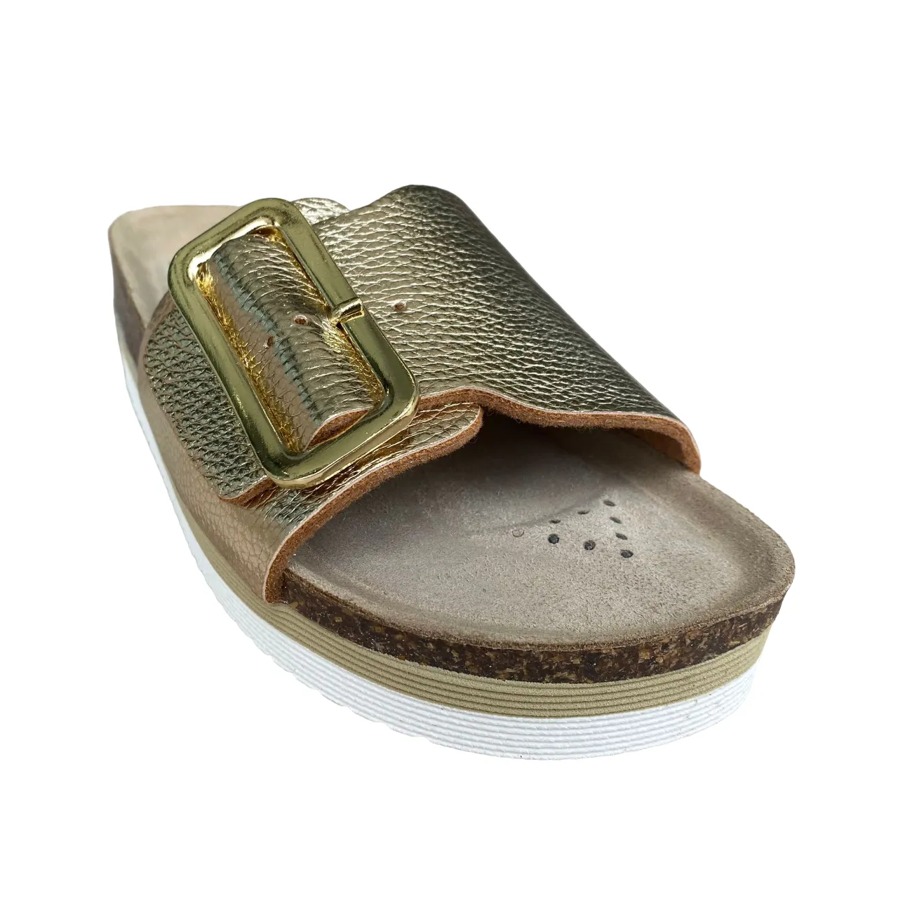 Goldstar women's slipper leather insole with golden buckle GS4836 platinum